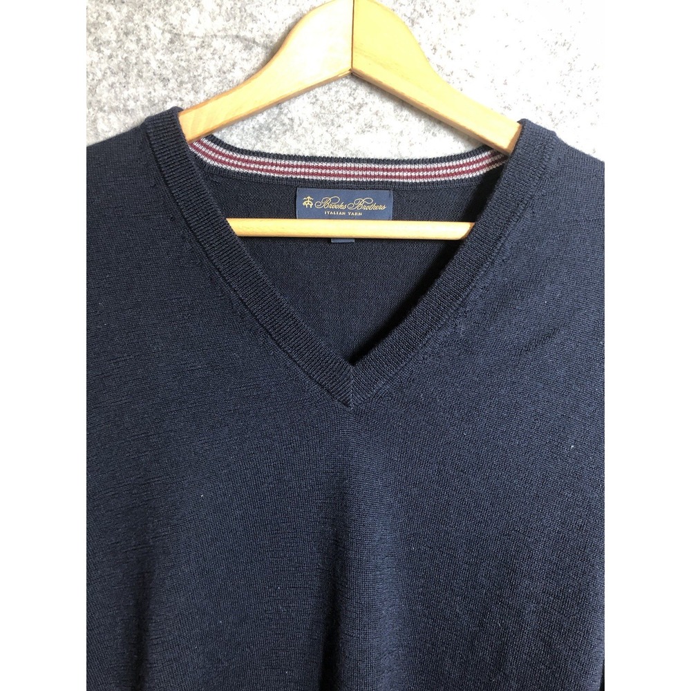 Brooks Brothers Sweater Mens Blue Large 100% Merino Italian Wool Casual Classi